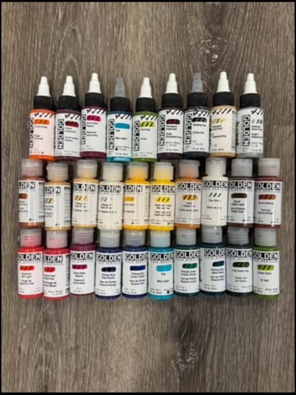 New Golden Acrylic Fluid and  High Flow Paints- 30 Colors, Art Supply Lot